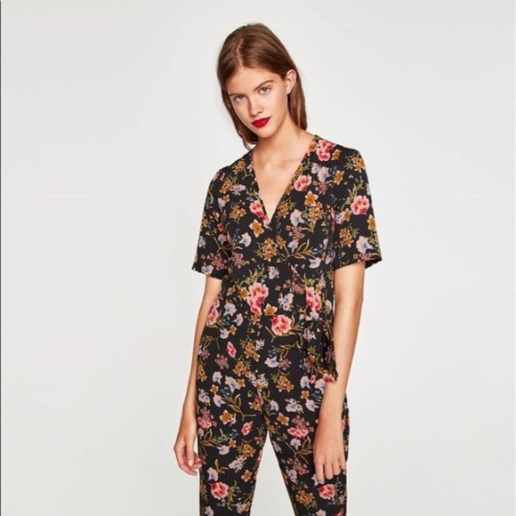 NWT ZARA Trafaluc Collection Floral Jumpsuit Small - Picture 9 of 9